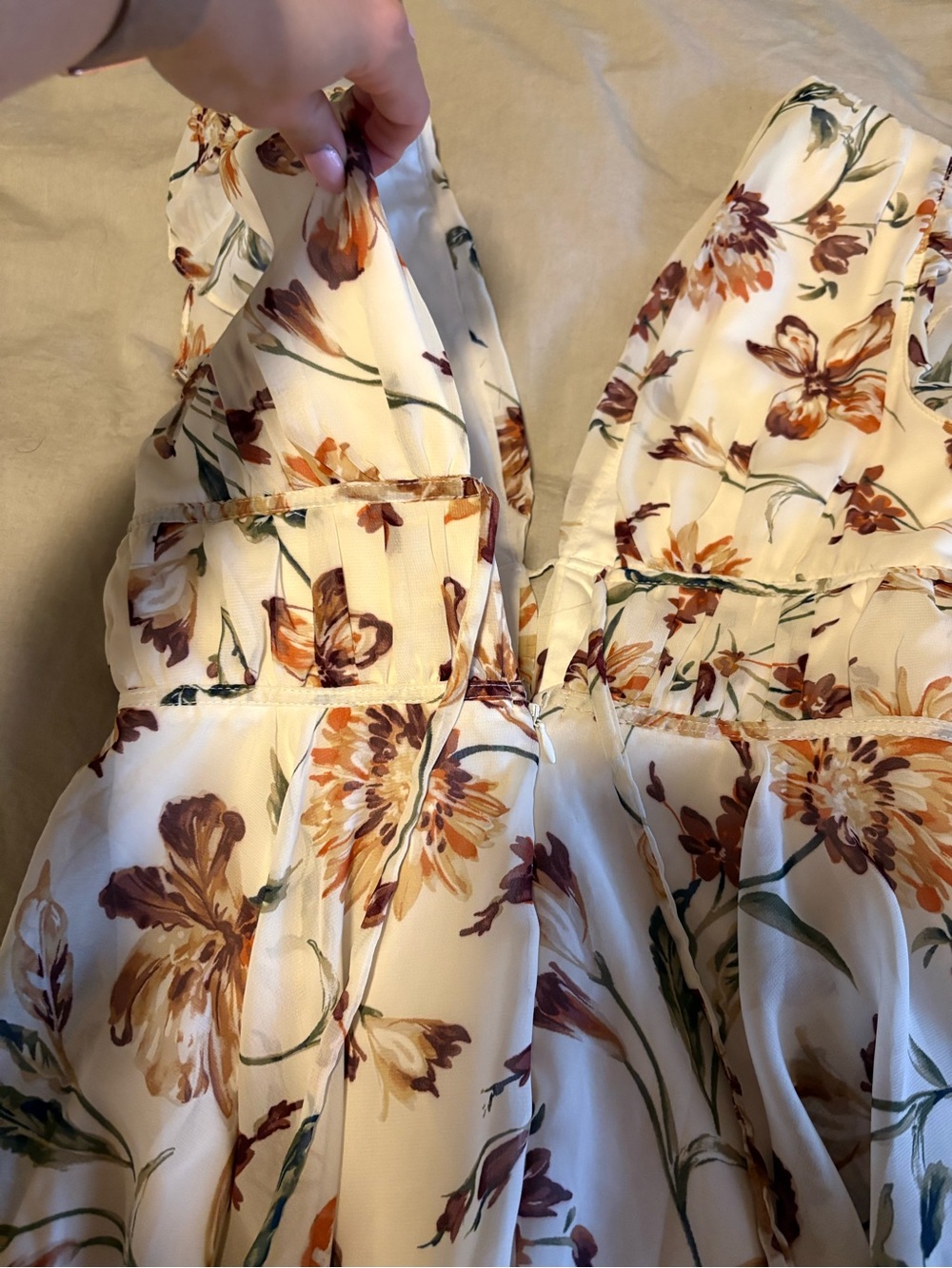 Lulu's Cream Floral Ruffle V-Neck Romper - Picture 9 of 16